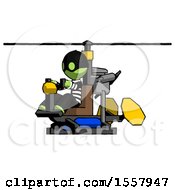 Poster, Art Print Of Green Thief Man Flying In Gyrocopter Front Side Angle View