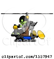 Green Thief Man Flying In Gyrocopter Front Side Angle View