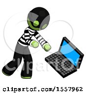 Poster, Art Print Of Green Thief Man Throwing Laptop Computer In Frustration