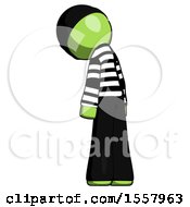 Poster, Art Print Of Green Thief Man Depressed With Head Down Back To Viewer Left