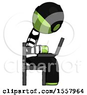 Poster, Art Print Of Green Thief Man Using Laptop Computer While Sitting In Chair View From Side