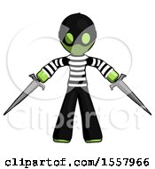 Poster, Art Print Of Green Thief Man Two Sword Defense Pose