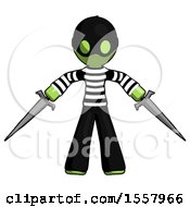 Green Thief Man Two Sword Defense Pose
