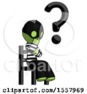 Poster, Art Print Of Green Thief Man Question Mark Concept Sitting On Chair Thinking