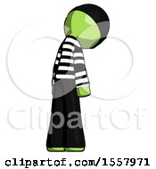 Poster, Art Print Of Green Thief Man Depressed With Head Down Back To Viewer Right