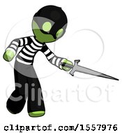 Poster, Art Print Of Green Thief Man Sword Pose Stabbing Or Jabbing