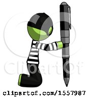 Poster, Art Print Of Green Thief Man Posing With Giant Pen In Powerful Yet Awkward Manner