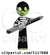 Green Thief Man Posing Confidently With Giant Pen
