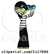Poster, Art Print Of Green Thief Man Looking Through Binoculars To The Right