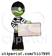Poster, Art Print Of Green Thief Man Presenting Large Envelope
