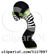 Green Thief Man With Headache Or Covering Ears Turned To His Left