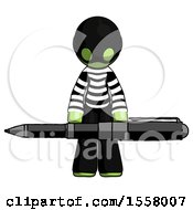 Green Thief Man Weightlifting A Giant Pen