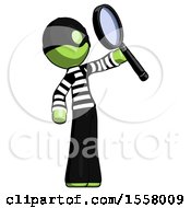 Poster, Art Print Of Green Thief Man Inspecting With Large Magnifying Glass Facing Up
