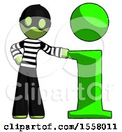 Poster, Art Print Of Green Thief Man With Info Symbol Leaning Up Against It