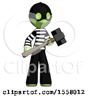 Poster, Art Print Of Green Thief Man With Sledgehammer Standing Ready To Work Or Defend