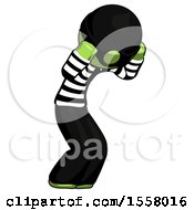 Poster, Art Print Of Green Thief Man With Headache Or Covering Ears Turned To His Right