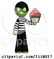 Poster, Art Print Of Green Thief Man Presenting Pink Cupcake To Viewer