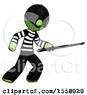 Poster, Art Print Of Green Thief Man Stabbing With Ninja Sword Katana