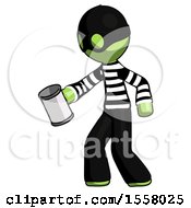 Poster, Art Print Of Green Thief Man Begger Holding Can Begging Or Asking For Charity Facing Left