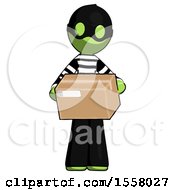 Green Thief Man Holding Box Sent Or Arriving In Mail