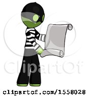 Poster, Art Print Of Green Thief Man Holding Blueprints Or Scroll