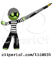 Poster, Art Print Of Green Thief Man Pen Is Mightier Than The Sword Calligraphy Pose