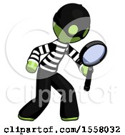 Poster, Art Print Of Green Thief Man Inspecting With Large Magnifying Glass Right