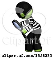 Green Thief Man Inspecting With Large Magnifying Glass Left