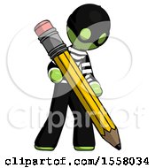 Poster, Art Print Of Green Thief Man Writing With Large Pencil