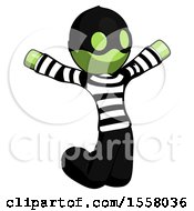 Poster, Art Print Of Green Thief Man Jumping Or Kneeling With Gladness