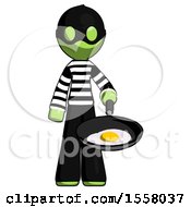 Green Thief Man Frying Egg In Pan Or Wok