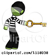 Poster, Art Print Of Green Thief Man With Big Key Of Gold Opening Something