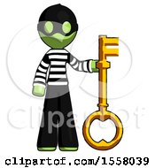 Green Thief Man Holding Key Made Of Gold