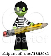 Poster, Art Print Of Green Thief Man Writer Or Blogger Holding Large Pencil