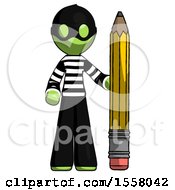 Poster, Art Print Of Green Thief Man With Large Pencil Standing Ready To Write