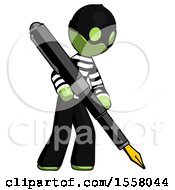 Poster, Art Print Of Green Thief Man Drawing Or Writing With Large Calligraphy Pen