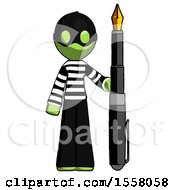 Green Thief Man Holding Giant Calligraphy Pen