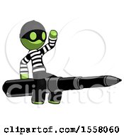 Poster, Art Print Of Green Thief Man Riding A Pen Like A Giant Rocket