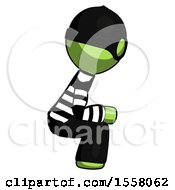 Poster, Art Print Of Green Thief Man Squatting Facing Right