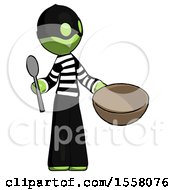 Poster, Art Print Of Green Thief Man With Empty Bowl And Spoon Ready To Make Something