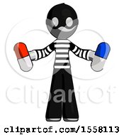 Poster, Art Print Of Gray Thief Man Holding A Red Pill And Blue Pill
