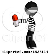 Poster, Art Print Of Gray Thief Man Holding Red Pill Walking To Left
