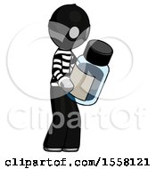 Gray Thief Man Holding Glass Medicine Bottle