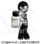 Gray Thief Man Holding White Medicine Bottle