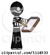 Gray Thief Man Using Clipboard And Pencil