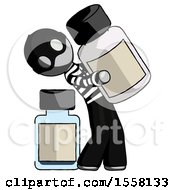 Poster, Art Print Of Gray Thief Man Holding Large White Medicine Bottle With Bottle In Background