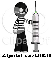Gray Thief Man Holding Large Syringe