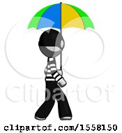 Gray Thief Man Walking With Colored Umbrella