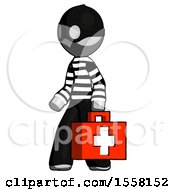 Gray Thief Man Walking With Medical Aid Briefcase To Left