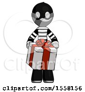 Poster, Art Print Of Gray Thief Man Gifting Present With Large Bow Front View